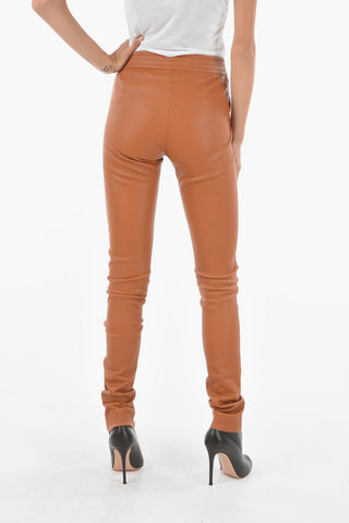 Pantaloni in Pelle con Elastico in Vita