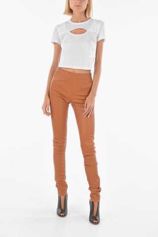 Pantaloni in Pelle con Elastico in Vita