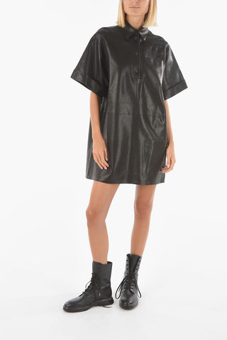 Snap Buttons Leather Oversized Fit ANOK Mini Shirtdress