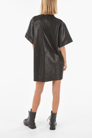 Snap Buttons Leather Oversized Fit ANOK Mini Shirtdress