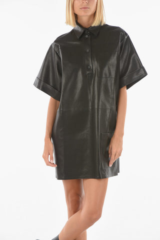 Snap Buttons Leather Oversized Fit ANOK Mini Shirtdress