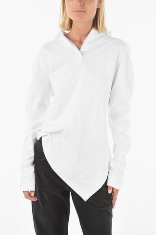 Cotton 4 Buttons Asymmetrical Polo Shirt