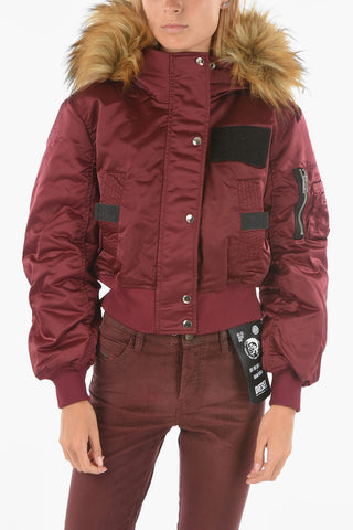 Snap Buttons W-SAMOEI Cropped Jacket with Faux Fur