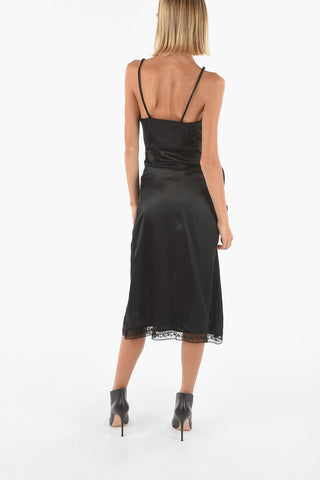 MM6 Satin Slip Dress with Laced Hems and Incorporated Pochette