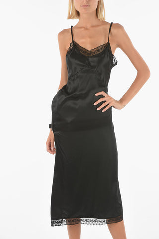 MM6 Satin Slip Dress with Laced Hems and Incorporated Pochette