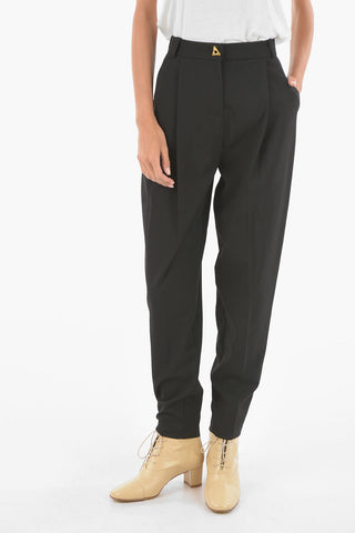 Pantaloni a Una Pince Vita Alta con Cuffs