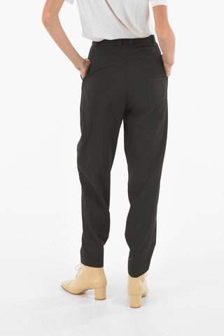 Pantaloni a Una Pince Vita Alta con Cuffs