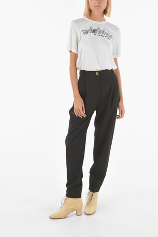 Pantaloni a Una Pince Vita Alta con Cuffs