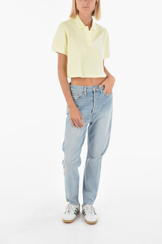 piquè cotton cropped polo shirt