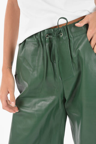 Drawstring Waist Leather Gaucho Pants