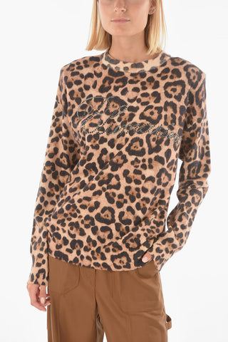 padded shoulder animal printed crew-neck sweater