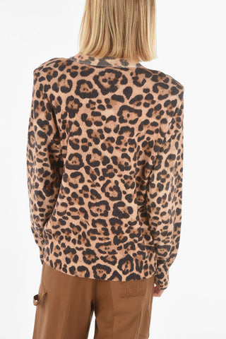 padded shoulder animal printed crew-neck sweater