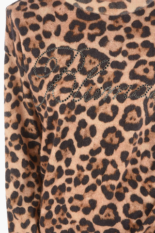 padded shoulder animal printed crew-neck sweater