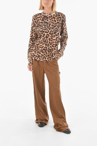 padded shoulder animal printed crew-neck sweater