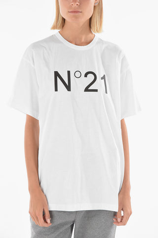 T-shirt Girocollo con Stampa Logo a Contrasto