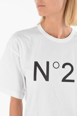 T-shirt Girocollo con Stampa Logo a Contrasto
