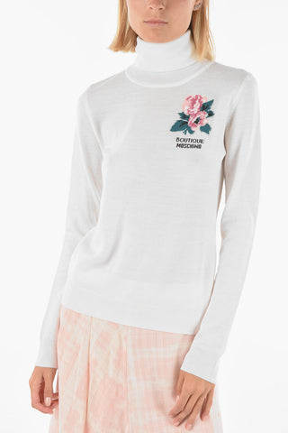 BOUTIQUE front embroidered virgin wool turtle-neck sweater