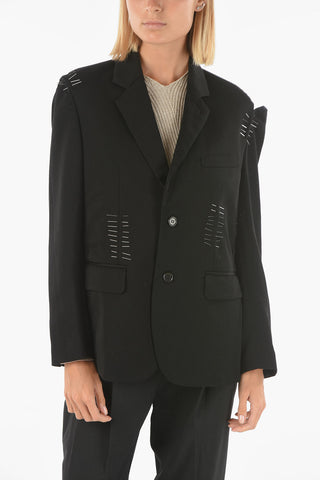 NOIR KEI NINOMIYA Wool 2-Button Maxi Blzer with Pins