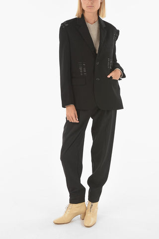 NOIR KEI NINOMIYA Wool 2-Button Maxi Blzer with Pins