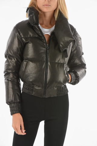 Piumino in Pelle Crop a 2 Tasche