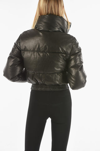 Piumino in Pelle Crop a 2 Tasche