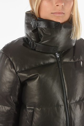 Piumino in Pelle Crop a 2 Tasche