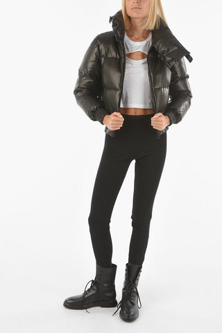 Piumino in Pelle Crop a 2 Tasche