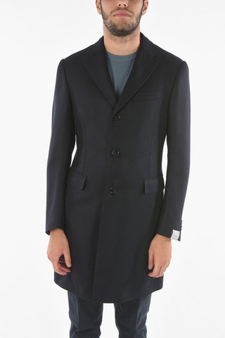 Cappotto in Lana Cashmere e Seta Motivo Hopsack
