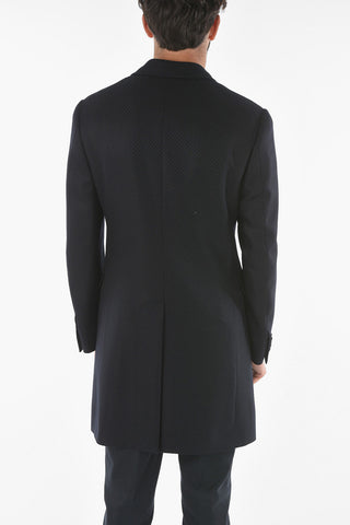 Cappotto in Lana Cashmere e Seta Motivo Hopsack