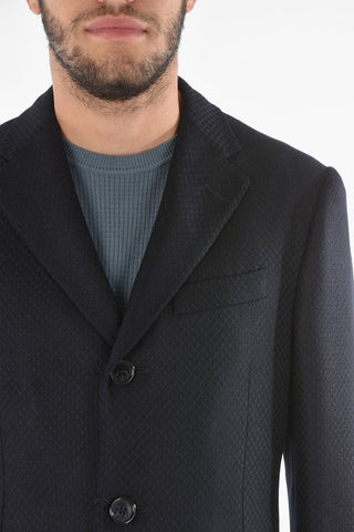 Cappotto in Lana Cashmere e Seta Motivo Hopsack