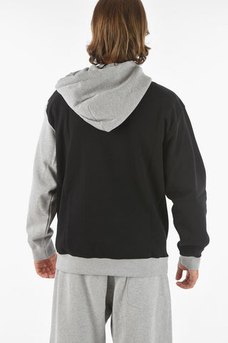 Felpa bicolore in cotone garzato con cappuccio