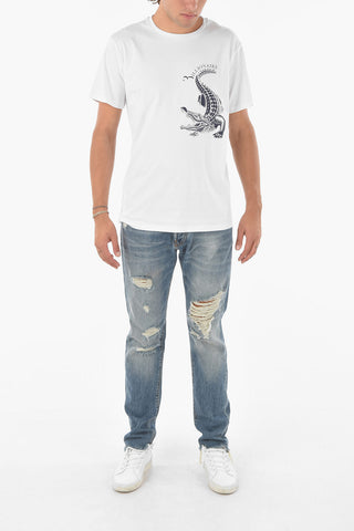 T-shirt Girocollo con Stampa Coccodrillo