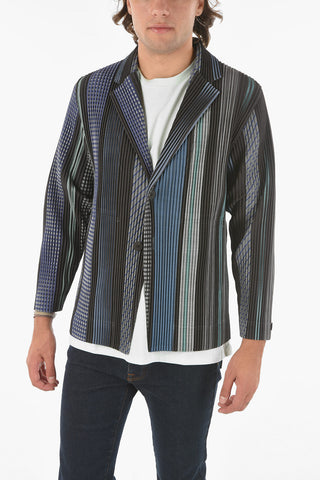 HOMME PLISSE' 2 Button Striped Ribbed Blazer