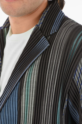 HOMME PLISSE' 2 Button Striped Ribbed Blazer