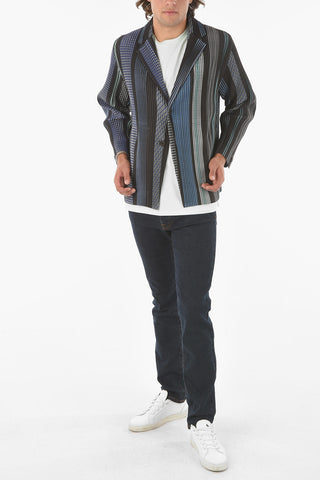 HOMME PLISSE' 2 Button Striped Ribbed Blazer