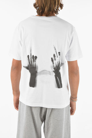 Contrasting Printed n the Back MIDDLEFINGERS Crew-neck T-shirt