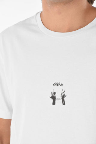Contrasting Printed n the Back MIDDLEFINGERS Crew-neck T-shirt