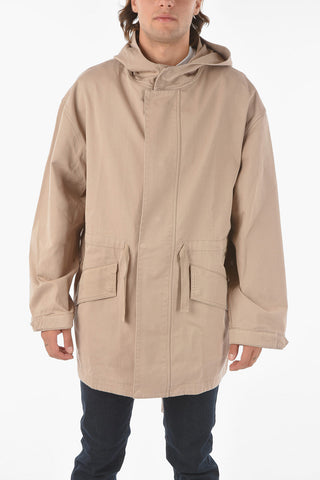 Hidden Closure Cotton Coat with Hood