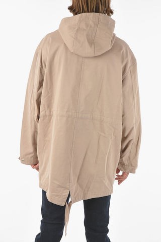 Hidden Closure Cotton Coat with Hood