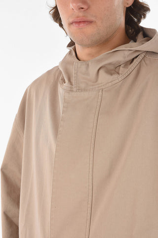 Hidden Closure Cotton Coat with Hood