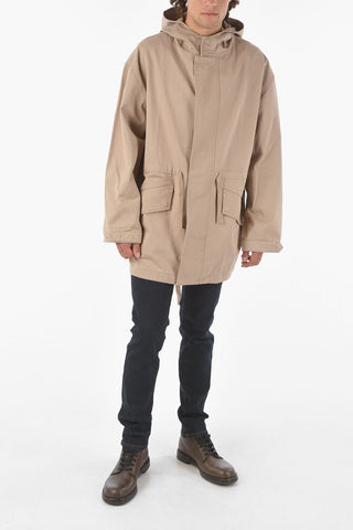 Hidden Closure Cotton Coat with Hood