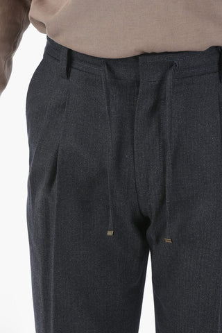 ID Plain Herringbone Pleated Pants