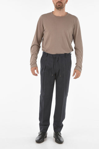 ID Plain Herringbone Pleated Pants