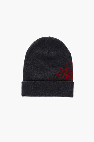 EMPORIO logo printed virgin wool beanie