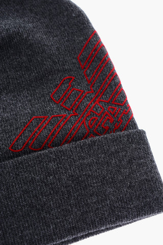 EMPORIO logo printed virgin wool beanie