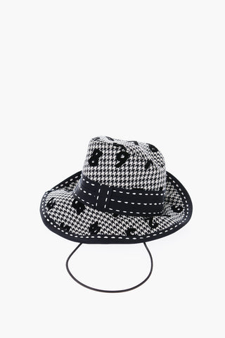 COUTURE! Houndstooth Virgin Wool Hat with Velvet Details