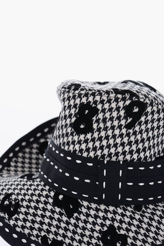 COUTURE! Houndstooth Virgin Wool Hat with Velvet Details