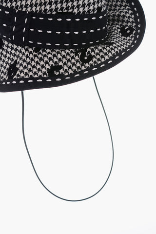 COUTURE! Houndstooth Virgin Wool Hat with Velvet Details
