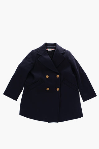 Wool Double Breasted Coat with Golden Buttons