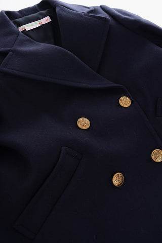 Wool Double Breasted Coat with Golden Buttons